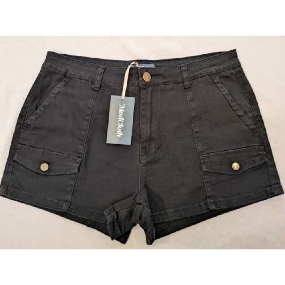 ModCloth Shorts Womens 14 Black High Rise Utility Pocket Stretch Casual New Tags
